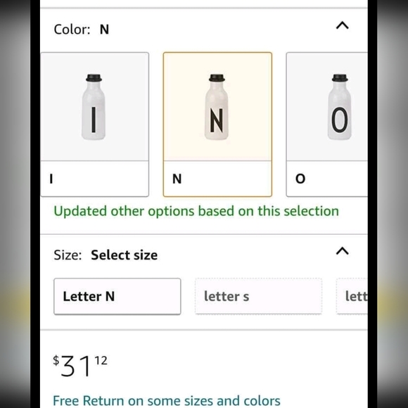 N Designer Water Bottle from the Design Letters Collection - Picture 4 of 4